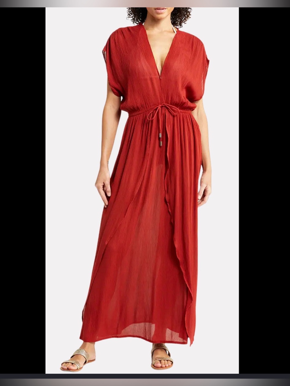 ELAN Woman’s Burnt Orange Wrap Maxi Cover Up Dress size Medium